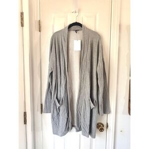 Eileen Fisher Cotton Open Cardigan Moon Grey Shawl Collar Large